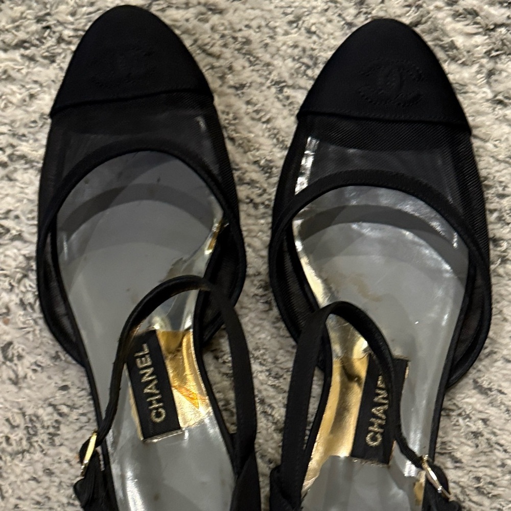 CHANEL Black Mesh Flats